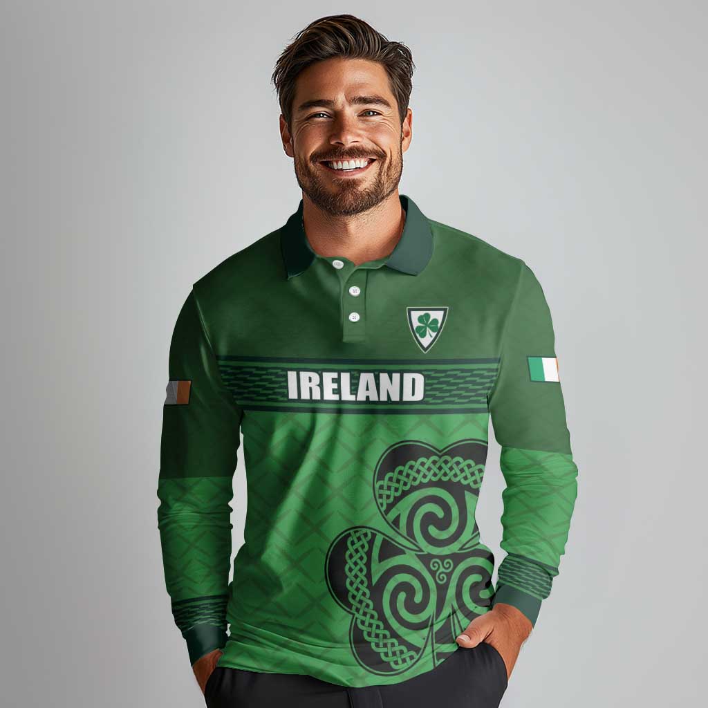 Custom Ireland Football Long Sleeve Polo Shirt Celtic Knot with Shamrock