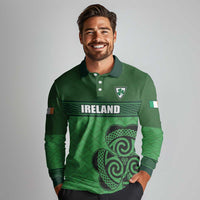 Custom Ireland Football Long Sleeve Polo Shirt Celtic Knot with Shamrock
