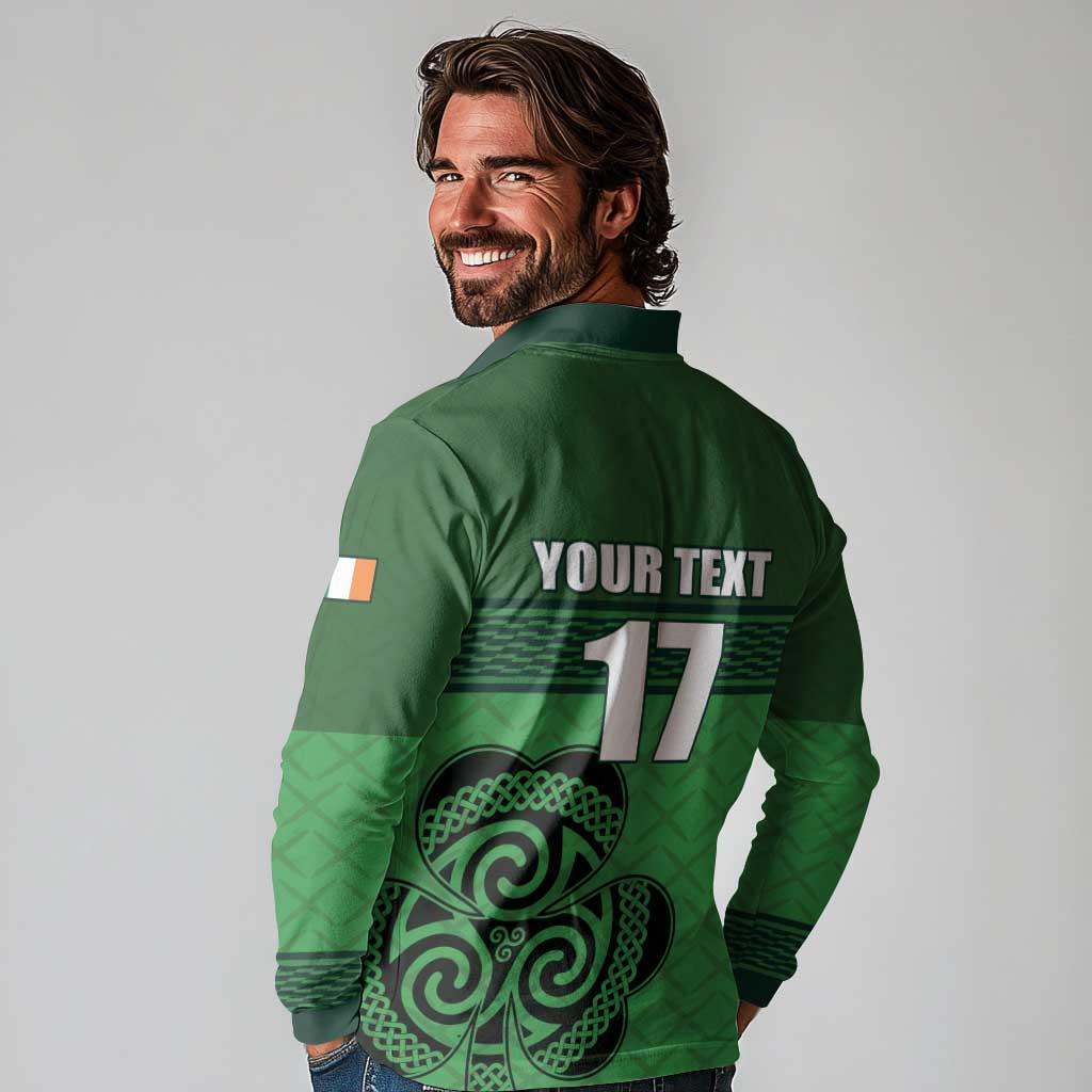 Custom Ireland Football Long Sleeve Polo Shirt Celtic Knot with Shamrock