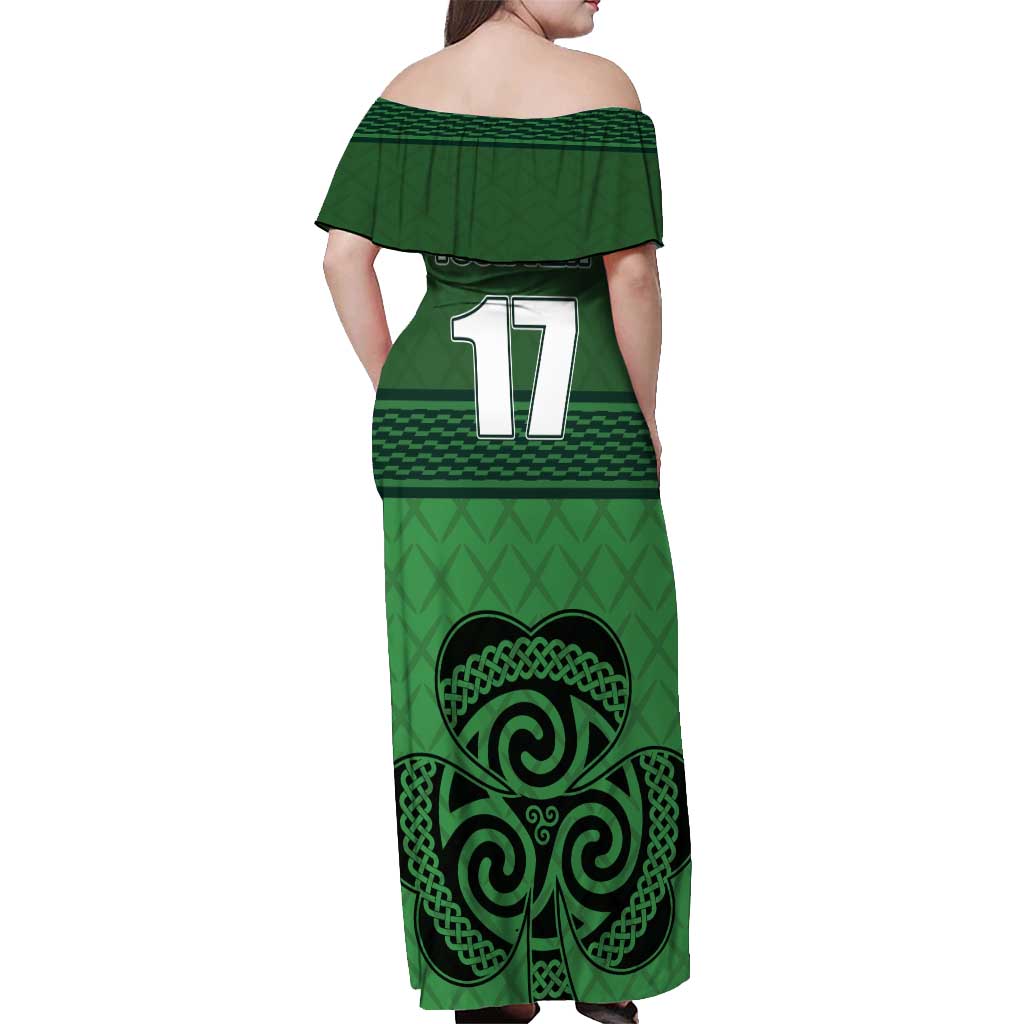 Custom Ireland Football Off Shoulder Maxi Dress Celtic Knot with Shamrock