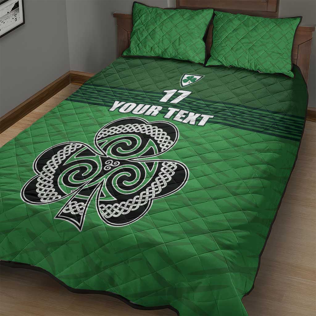 Custom Ireland Football Quilt Bed Set Celtic Knot with Shamrock