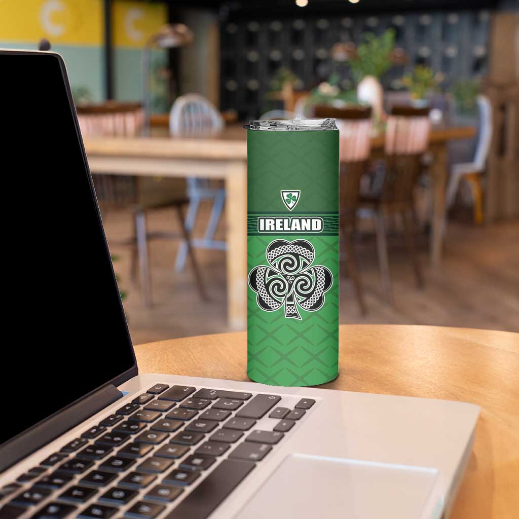Custom Republic of Ireland Football Skinny Tumbler Celtic Knot with Shamrock