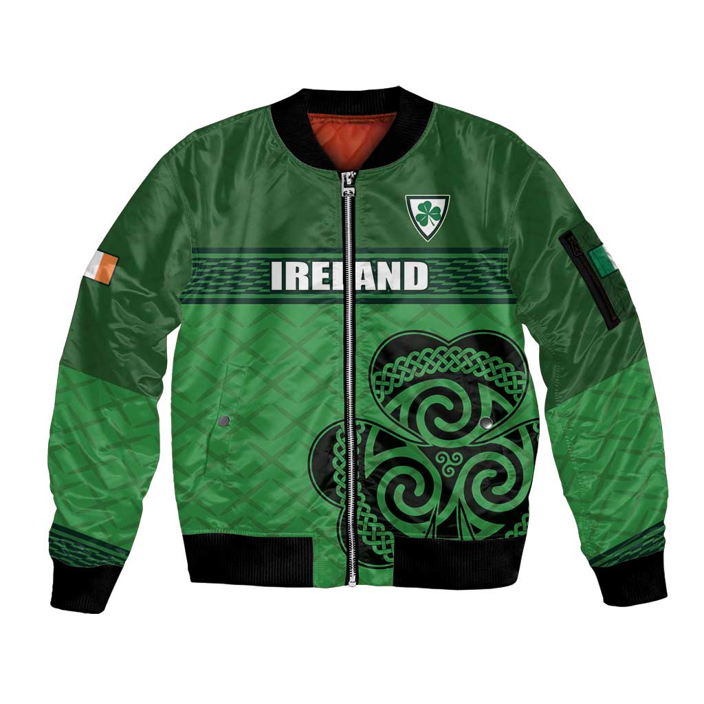 Custom Ireland Football Sleeve Zip Bomber Jacket Celtic Knot with Shamrock