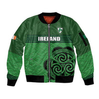 Custom Ireland Football Sleeve Zip Bomber Jacket Celtic Knot with Shamrock
