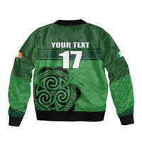 Custom Ireland Football Sleeve Zip Bomber Jacket Celtic Knot with Shamrock