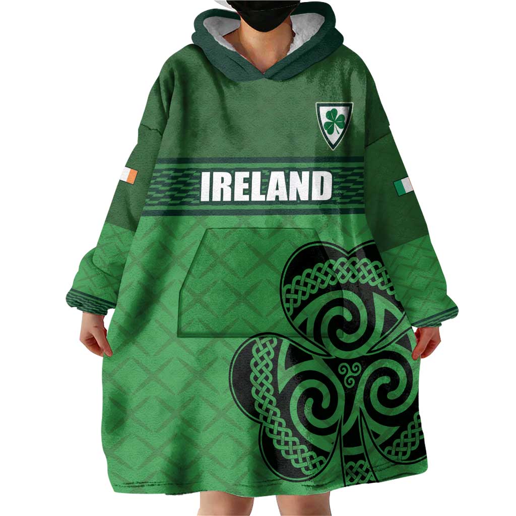 Custom Ireland Football Wearable Blanket Hoodie Celtic Knot with Shamrock
