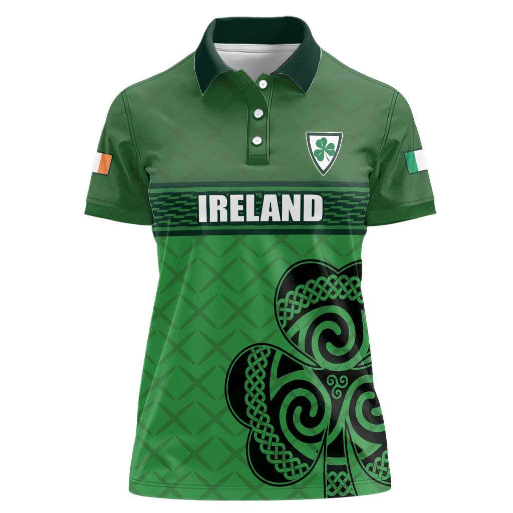 Custom Ireland Football Women Polo Shirt Celtic Knot with Shamrock