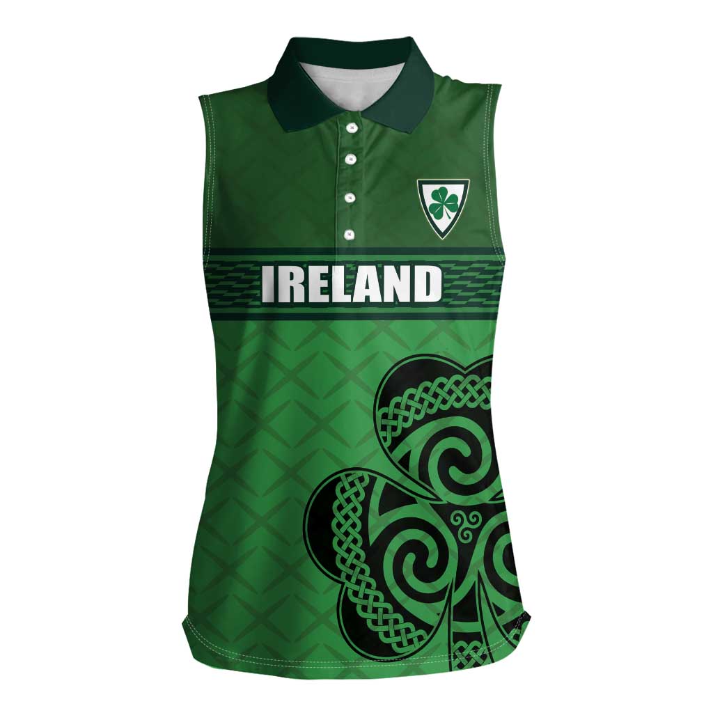 Custom Ireland Football Women Sleeveless Polo Shirt Celtic Knot with Shamrock