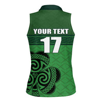Custom Ireland Football Women Sleeveless Polo Shirt Celtic Knot with Shamrock