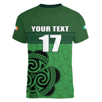 Custom Ireland Football Women V-Neck T-Shirt Celtic Knot with Shamrock