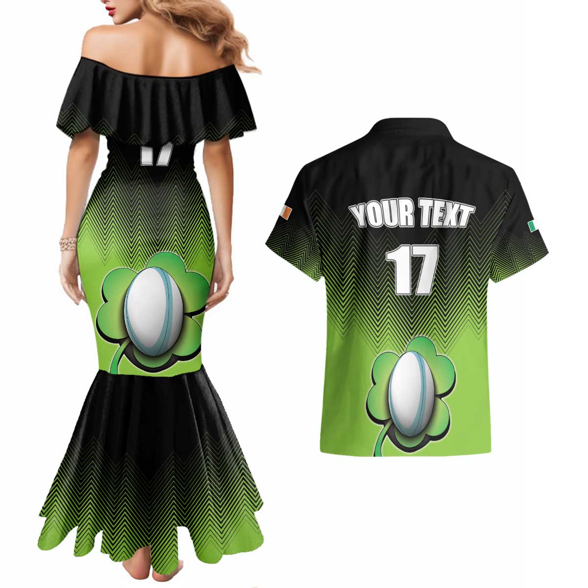 Custom Ireland Rugby Go Champions Couples Matching Mermaid Dress and Hawaiian Shirt Irish Shamrock
