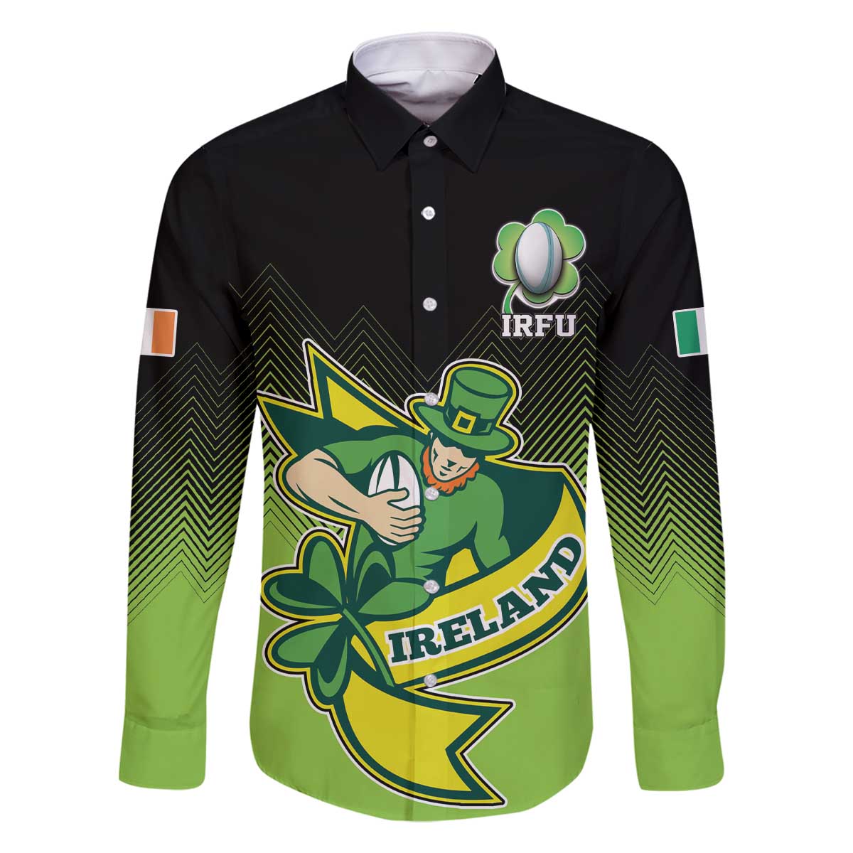 Custom Ireland Rugby Go Champions Family Matching Off The Shoulder Long Sleeve Dress and Hawaiian Shirt Irish Shamrock