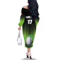 Custom Ireland Rugby Go Champions Family Matching Off The Shoulder Long Sleeve Dress and Hawaiian Shirt Irish Shamrock