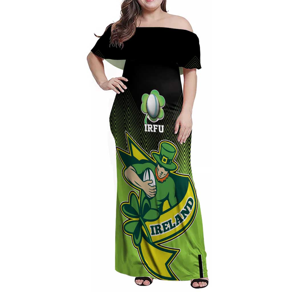 Custom Ireland Rugby Go Champions Family Matching Off Shoulder Maxi Dress and Hawaiian Shirt Irish Shamrock