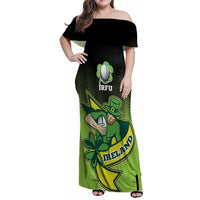 Custom Ireland Rugby Go Champions Family Matching Off Shoulder Maxi Dress and Hawaiian Shirt Irish Shamrock