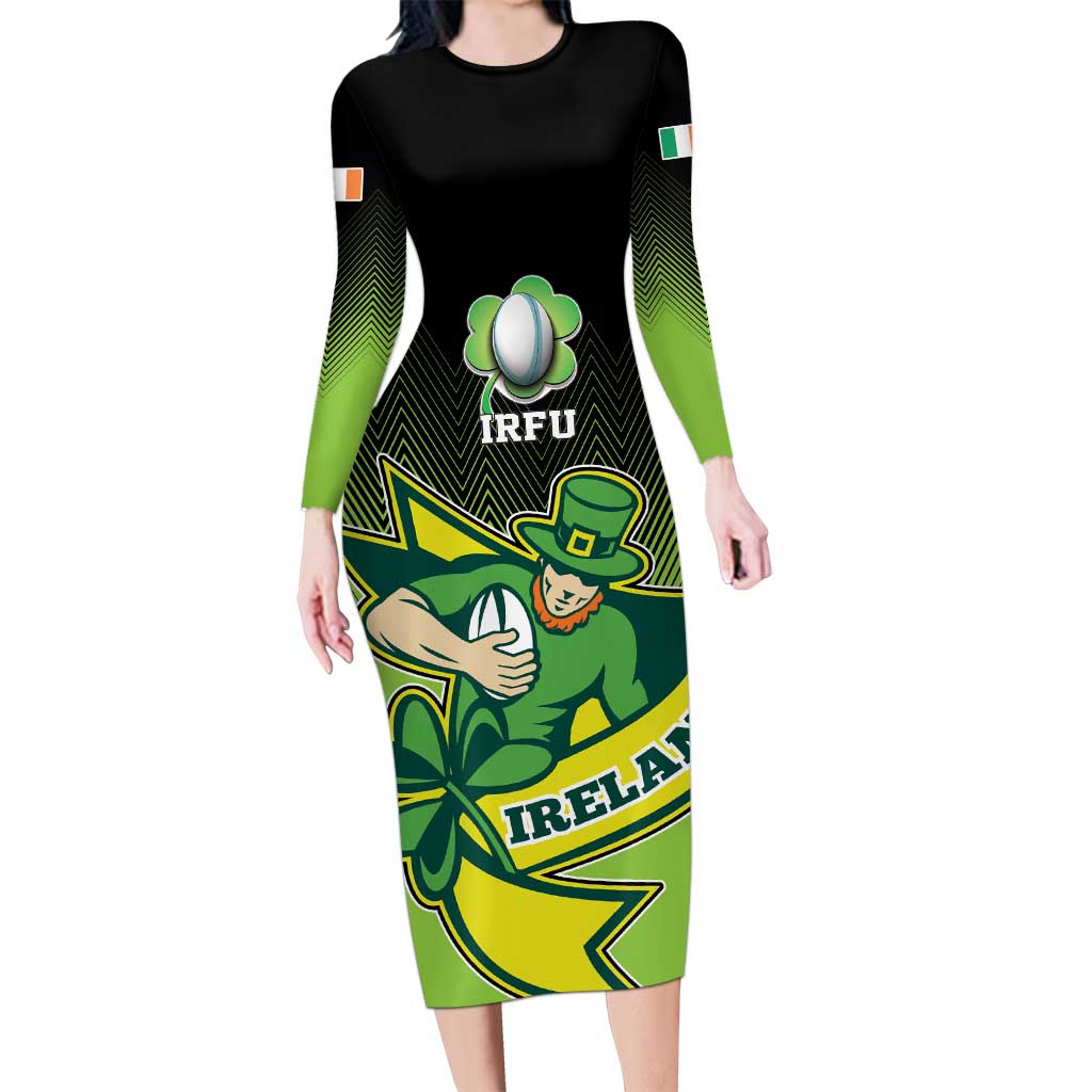 Custom Ireland Rugby Go Champions Long Sleeve Bodycon Dress Irish Shamrock