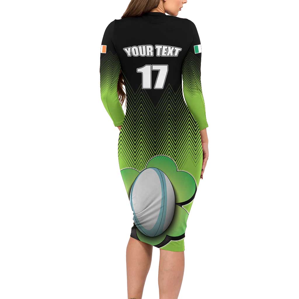 Custom Ireland Rugby Go Champions Long Sleeve Bodycon Dress Irish Shamrock