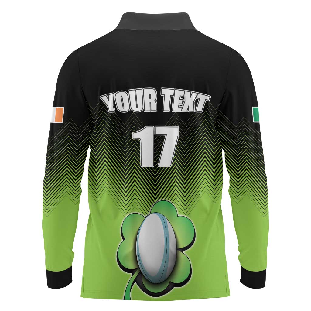 Custom Ireland Rugby Go Champions Long Sleeve Polo Shirt Irish Shamrock