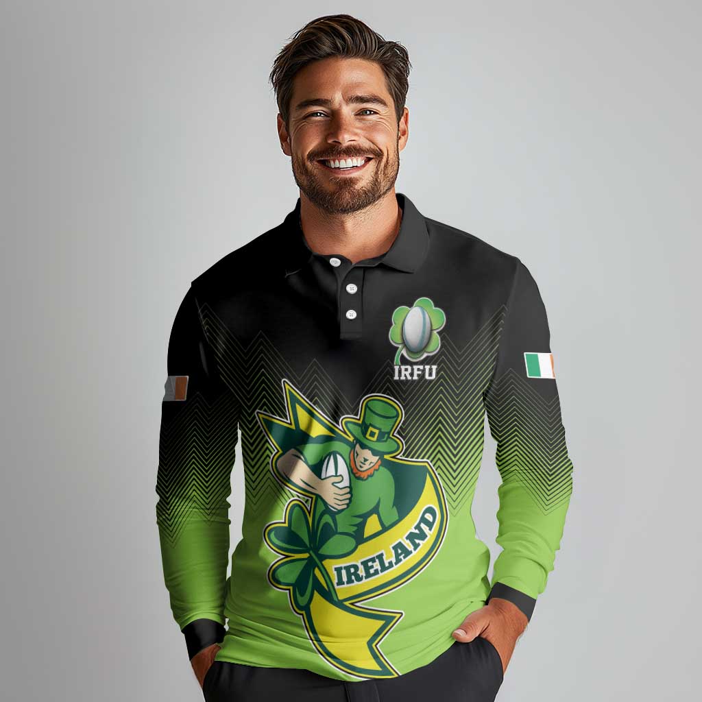 Custom Ireland Rugby Go Champions Long Sleeve Polo Shirt Irish Shamrock