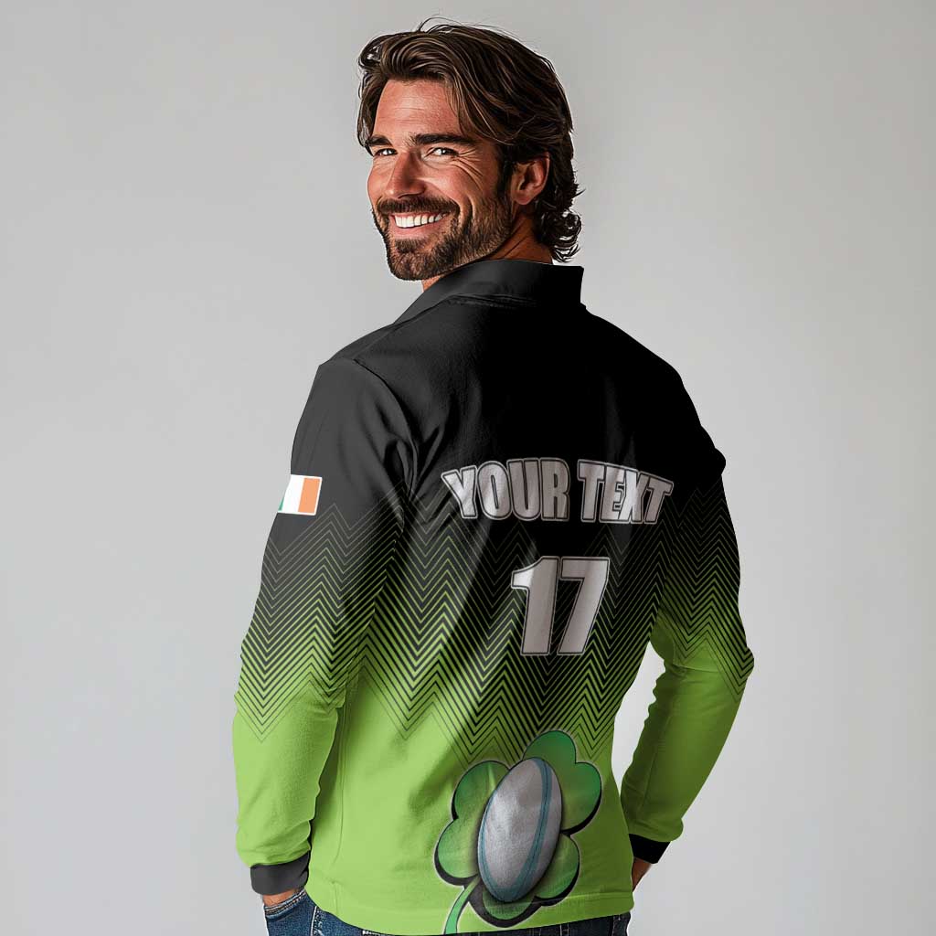 Custom Ireland Rugby Go Champions Long Sleeve Polo Shirt Irish Shamrock