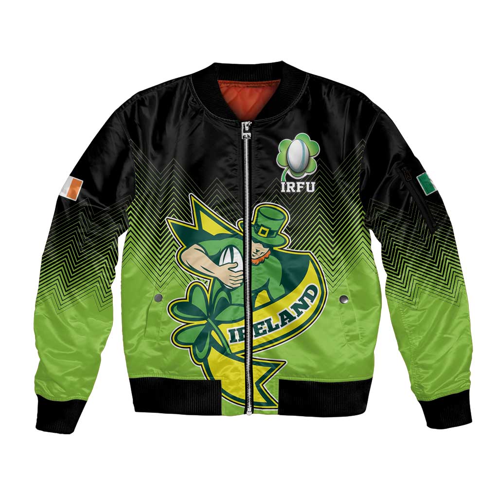 Custom Ireland Rugby Go Champions Sleeve Zip Bomber Jacket Irish Shamrock