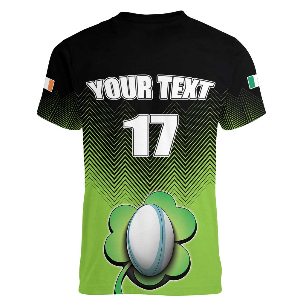 Custom Ireland Rugby Go Champions Women V-Neck T-Shirt Irish Shamrock