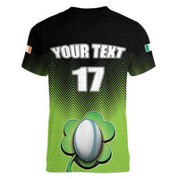 Custom Ireland Rugby Go Champions Women V-Neck T-Shirt Irish Shamrock