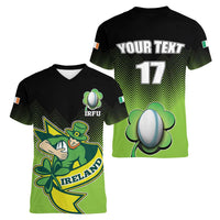 Custom Ireland Rugby Go Champions Women V-Neck T-Shirt Irish Shamrock