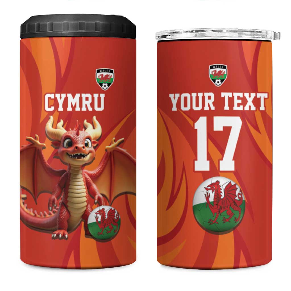Custom Wales Football Go Champions 4 in 1 Can Cooler Tumbler Cymru am byth Red Style