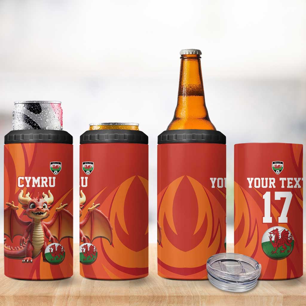 Custom Wales Football Go Champions 4 in 1 Can Cooler Tumbler Cymru am byth Red Style
