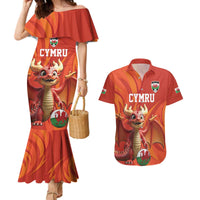Custom Wales Football Go Champions Couples Matching Mermaid Dress and Hawaiian Shirt Cymru am byth Red Style