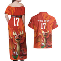 Custom Wales Football Go Champions Couples Matching Off Shoulder Maxi Dress and Hawaiian Shirt Cymru am byth Red Style