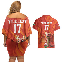 Custom Wales Football Go Champions Couples Matching Off Shoulder Short Dress and Hawaiian Shirt Cymru am byth Red Style