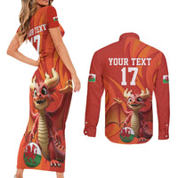Custom Wales Football Go Champions Couples Matching Short Sleeve Bodycon Dress and Long Sleeve Button Shirt Cymru am byth Red Style