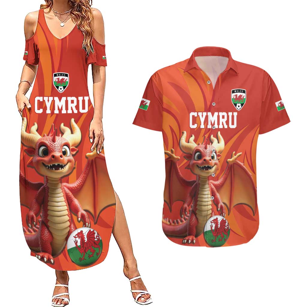 Custom Wales Football Go Champions Couples Matching Summer Maxi Dress and Hawaiian Shirt Cymru am byth Red Style