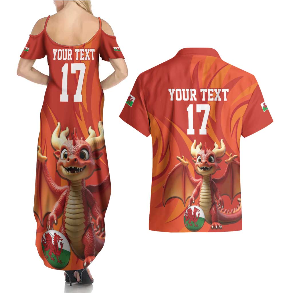 Custom Wales Football Go Champions Couples Matching Summer Maxi Dress and Hawaiian Shirt Cymru am byth Red Style