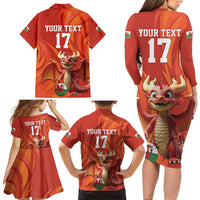 Custom Wales Football Go Champions Family Matching Long Sleeve Bodycon Dress and Hawaiian Shirt Cymru am byth Red Style