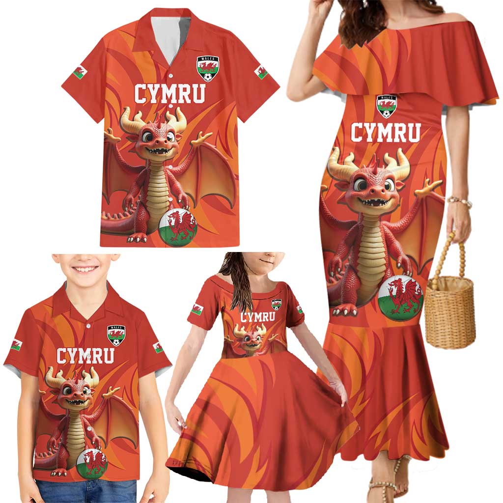 Custom Wales Football Go Champions Family Matching Mermaid Dress and Hawaiian Shirt Cymru am byth Red Style