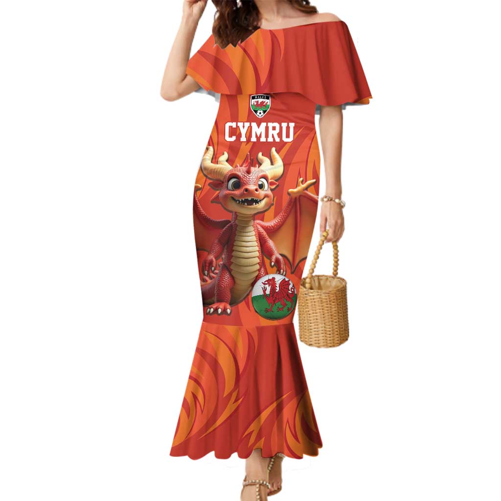 Custom Wales Football Go Champions Family Matching Mermaid Dress and Hawaiian Shirt Cymru am byth Red Style