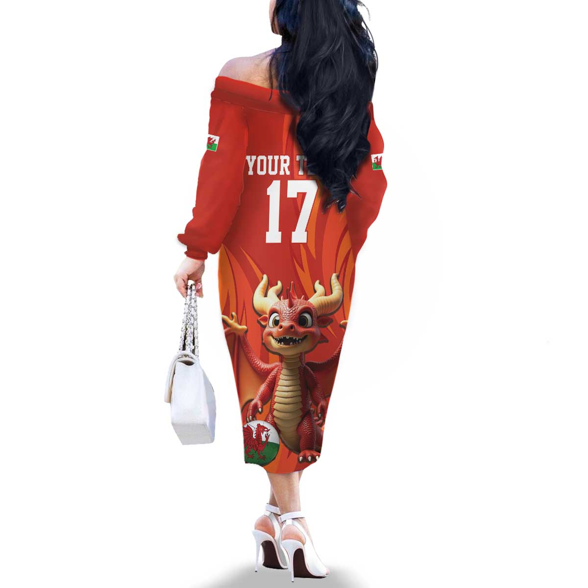 Custom Wales Football Go Champions Family Matching Off The Shoulder Long Sleeve Dress and Hawaiian Shirt Cymru am byth Red Style