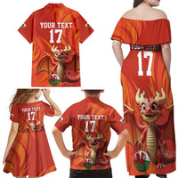 Custom Wales Football Go Champions Family Matching Off Shoulder Maxi Dress and Hawaiian Shirt Cymru am byth Red Style
