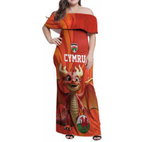 Custom Wales Football Go Champions Family Matching Off Shoulder Maxi Dress and Hawaiian Shirt Cymru am byth Red Style