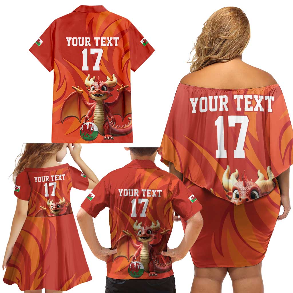 Custom Wales Football Go Champions Family Matching Off Shoulder Short Dress and Hawaiian Shirt Cymru am byth Red Style