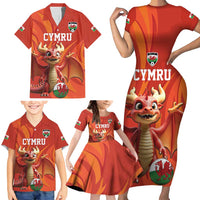 Custom Wales Football Go Champions Family Matching Short Sleeve Bodycon Dress and Hawaiian Shirt Cymru am byth Red Style