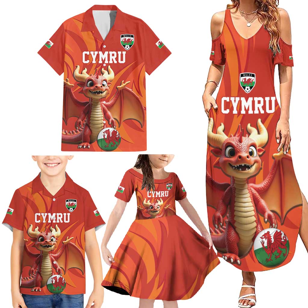 Custom Wales Football Go Champions Family Matching Summer Maxi Dress and Hawaiian Shirt Cymru am byth Red Style