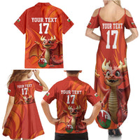 Custom Wales Football Go Champions Family Matching Summer Maxi Dress and Hawaiian Shirt Cymru am byth Red Style