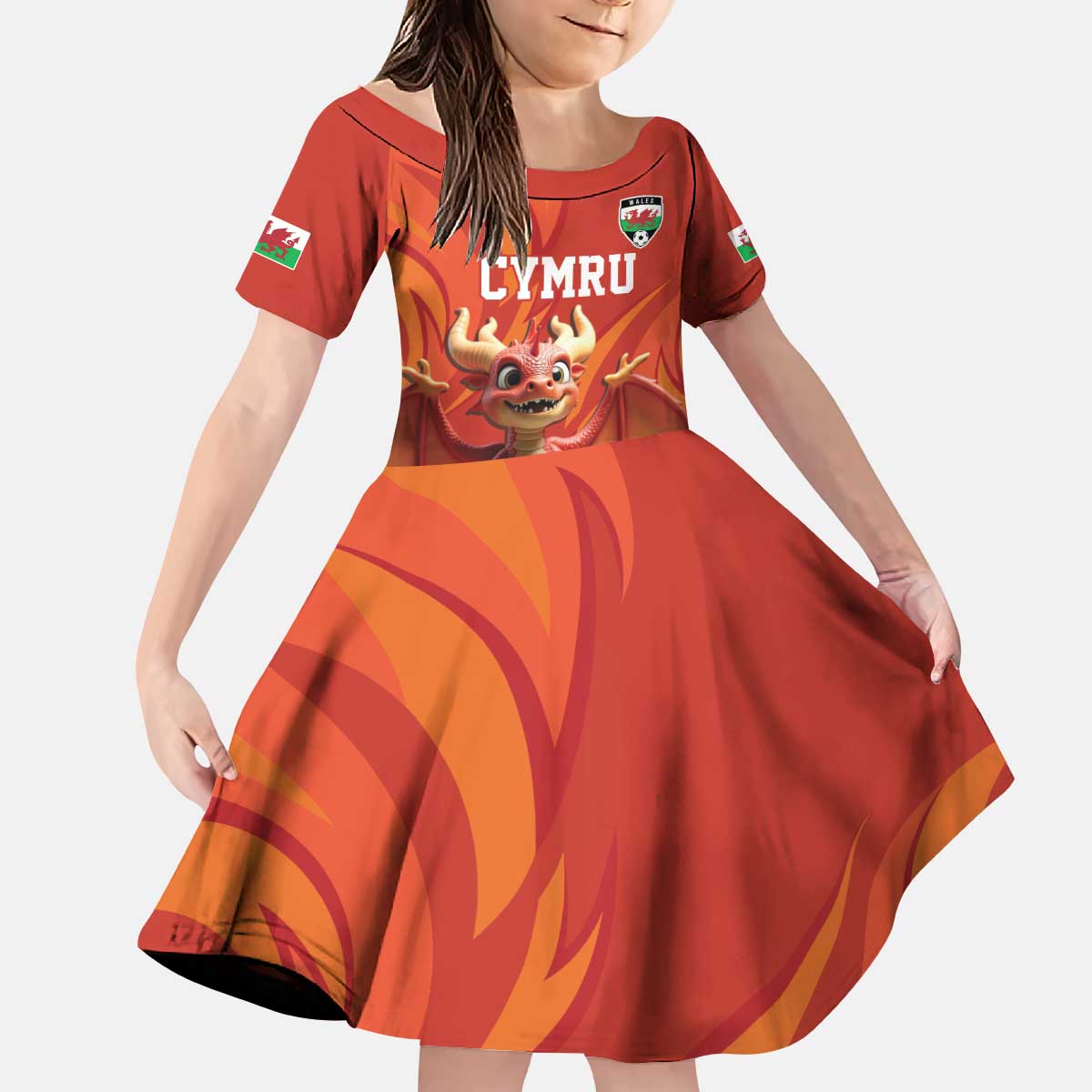 Custom Wales Football Go Champions Kid Short Sleeve Dress Cymru am byth Red Style