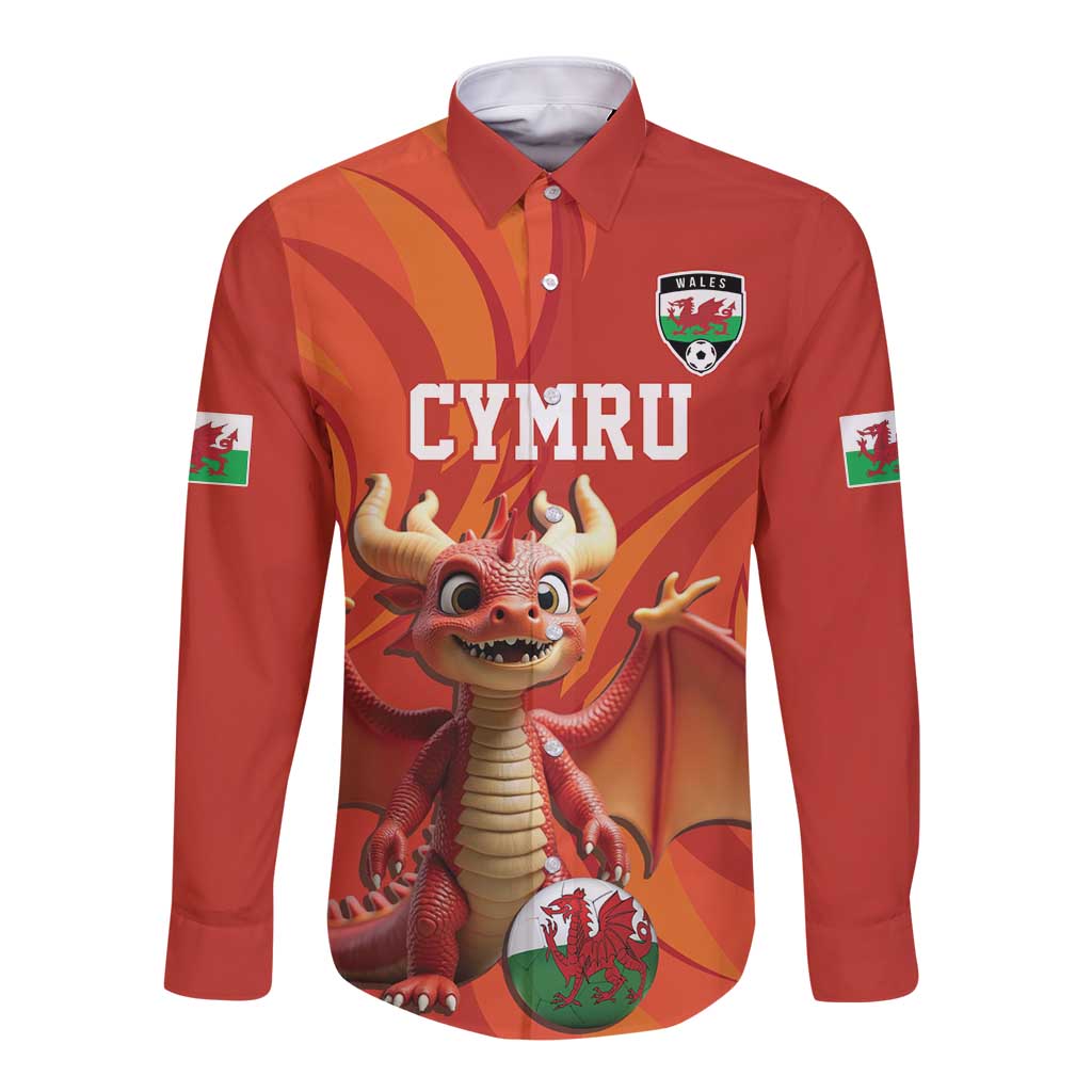 Custom Wales Football Go Champions Long Sleeve Button Shirt Cymru am byth Red Style