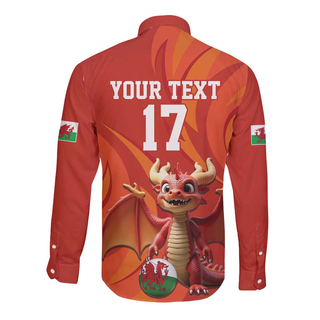 Custom Wales Football Go Champions Long Sleeve Button Shirt Cymru am byth Red Style