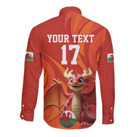 Custom Wales Football Go Champions Long Sleeve Button Shirt Cymru am byth Red Style